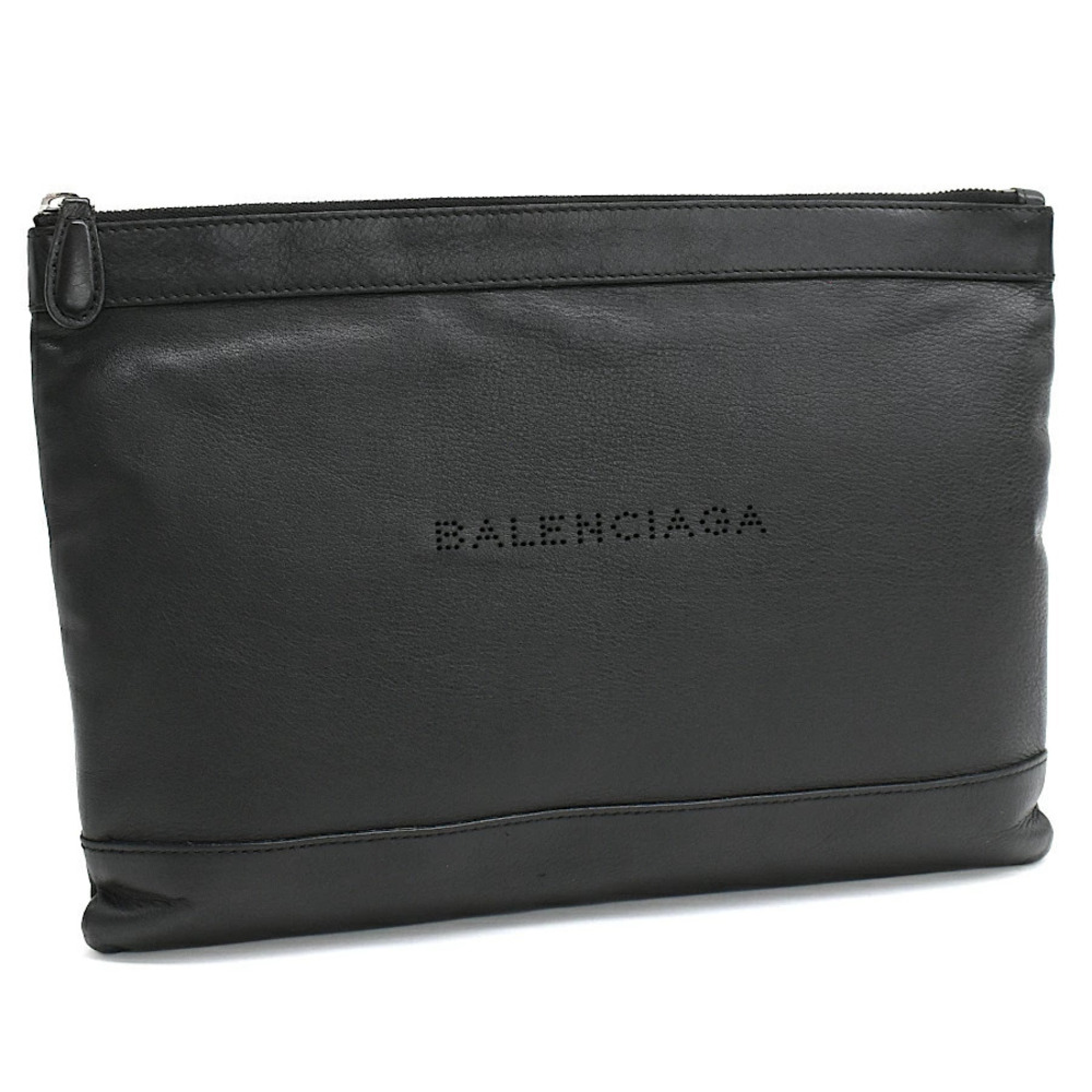 Balenciaga Navy Blue Clip Clutch Bag Shoulder Leather Black